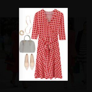 Wrap Dress Red White Anchors Aweigh Leota Chainlink Circle Rope Small Nautical